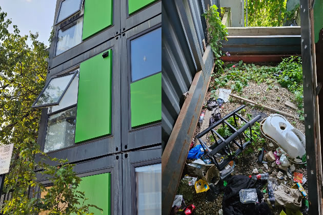 Broken windows and litter at Meath Court