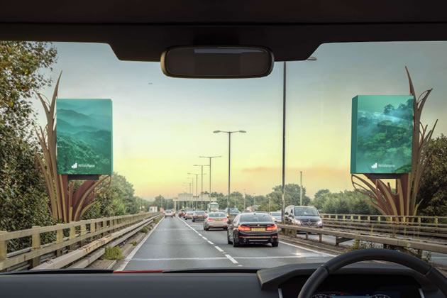 A visualisation of the view of the ad towers from a vehicle on the flyover