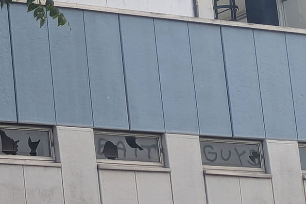 Police station broken windows 
