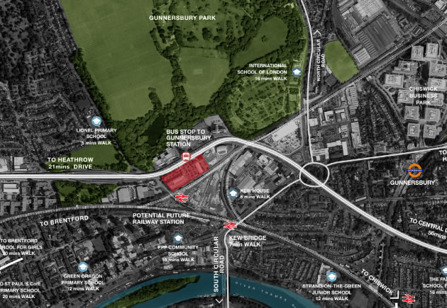 Map showing the location of the Brentford Works scheme