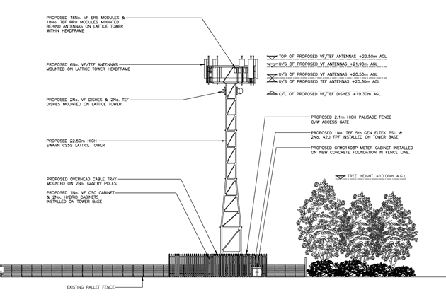 A drawing of the planned mast from the planning application