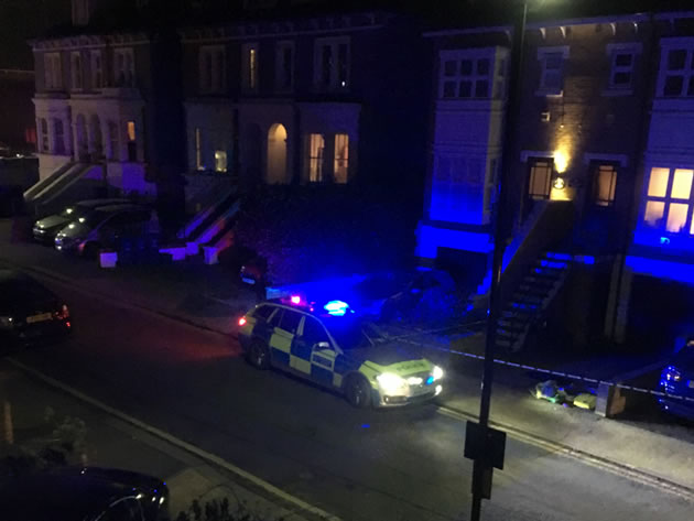 A police car at the scene on Brooks Road