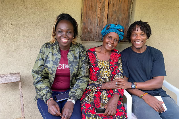 Familiar smiles with my sister Irene, aunt Mary and I at her home deep in the village