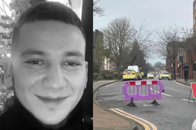 Dariusz Serafin (left) and a police cordon following his stabbing 