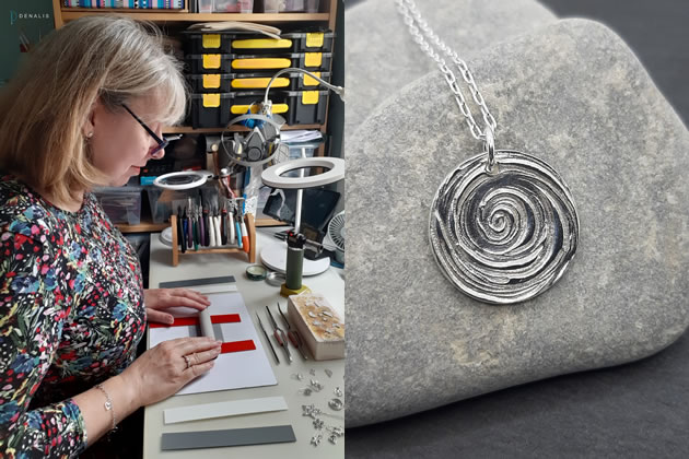 Denise de Gromoboy (left) and an example of her work (right) 