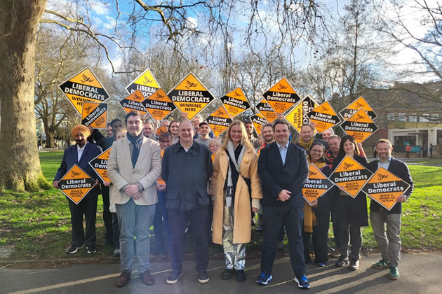 Sir Ed Davey (second from left front row) with local party members