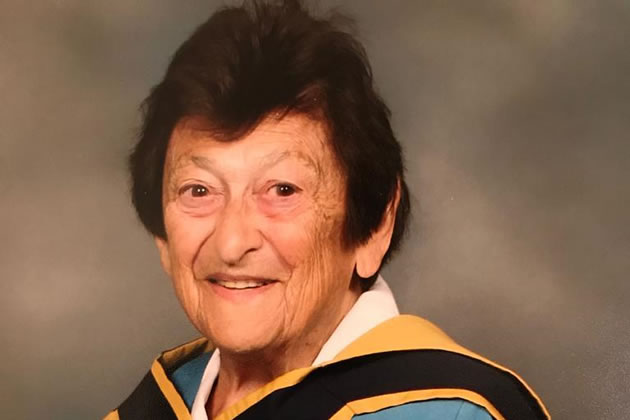 Gertrude Levitt in her degree gown 