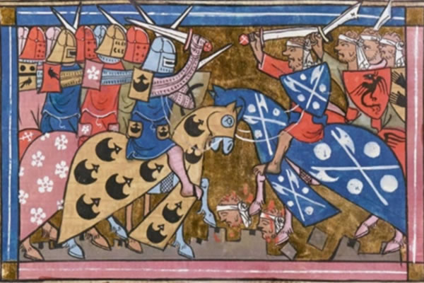 14th-century miniature of the Second Crusade battle from the Estoire d'Eracles-public domain