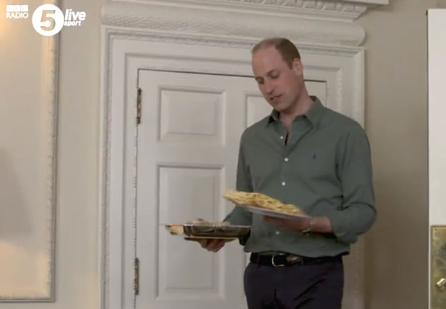 Prince William with poppadums from Samrat