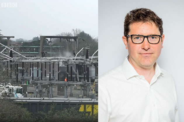 Left: The fire at the Hayes sub-station. Right: West London Business CEO Andrew Dakers 