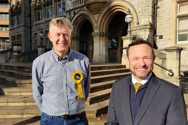 Jonathan Oxley with Councillor Gary Malcolm outside Ealing Town Hall