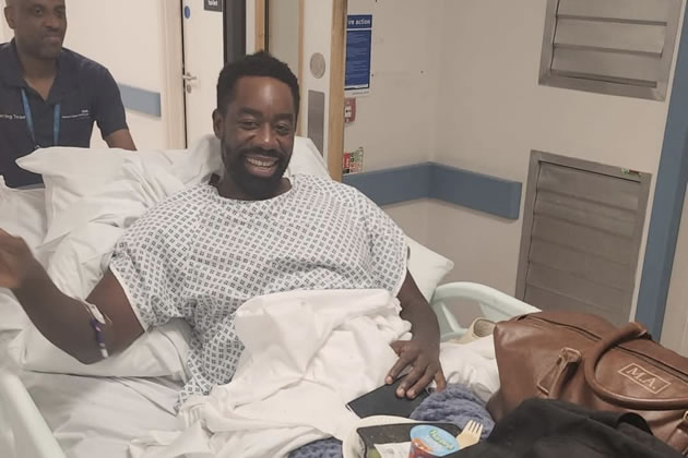 Matthew Allick after receiving a tranfusion